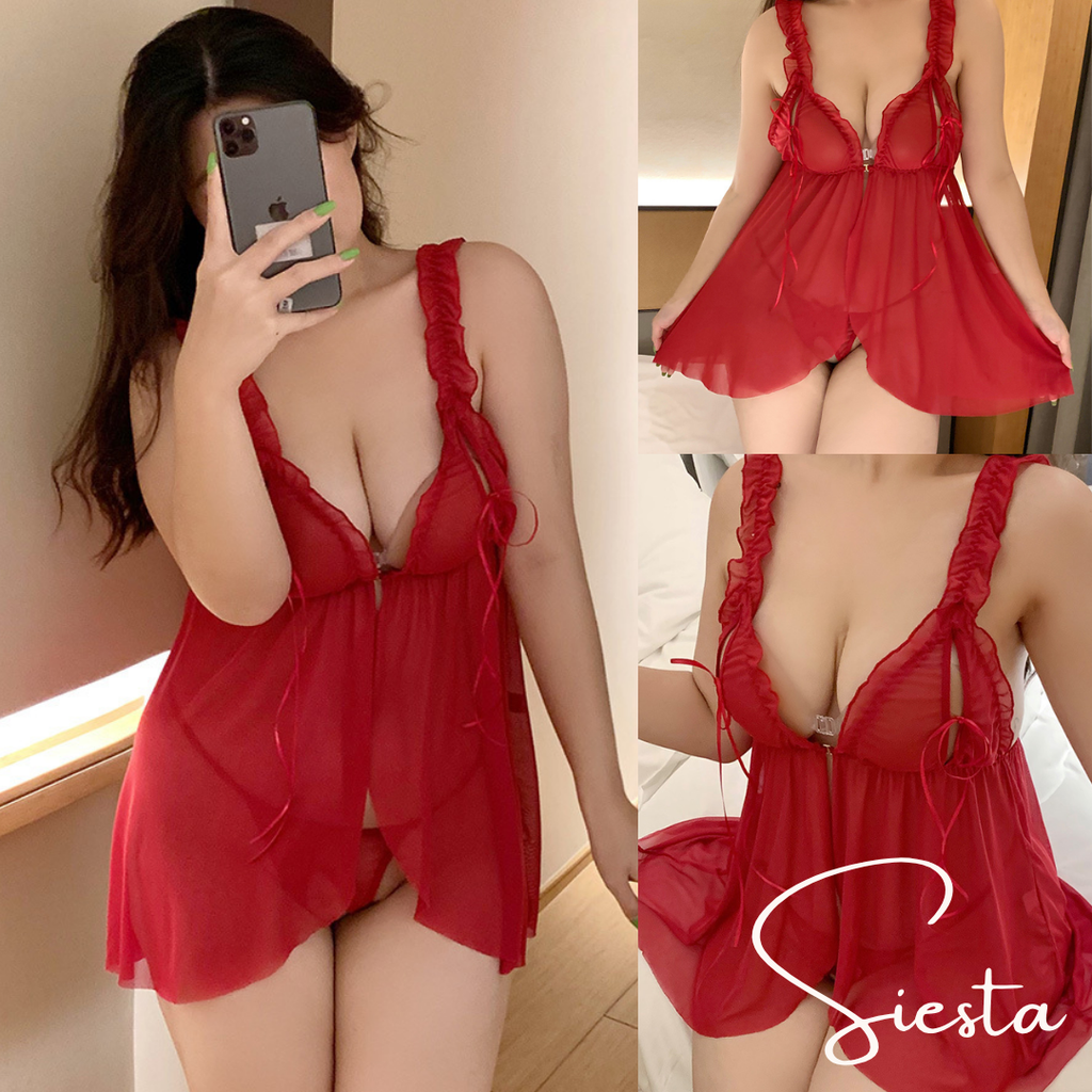Siesta See Through Front Clip Babydoll Lingerie with Bows