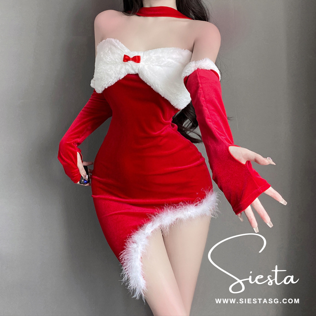 Siesta X020 Asymmetrical Santa Fur-Trim Dress