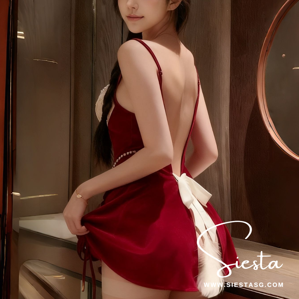Siesta X019 Lace Cup Velvet Ruched Dress