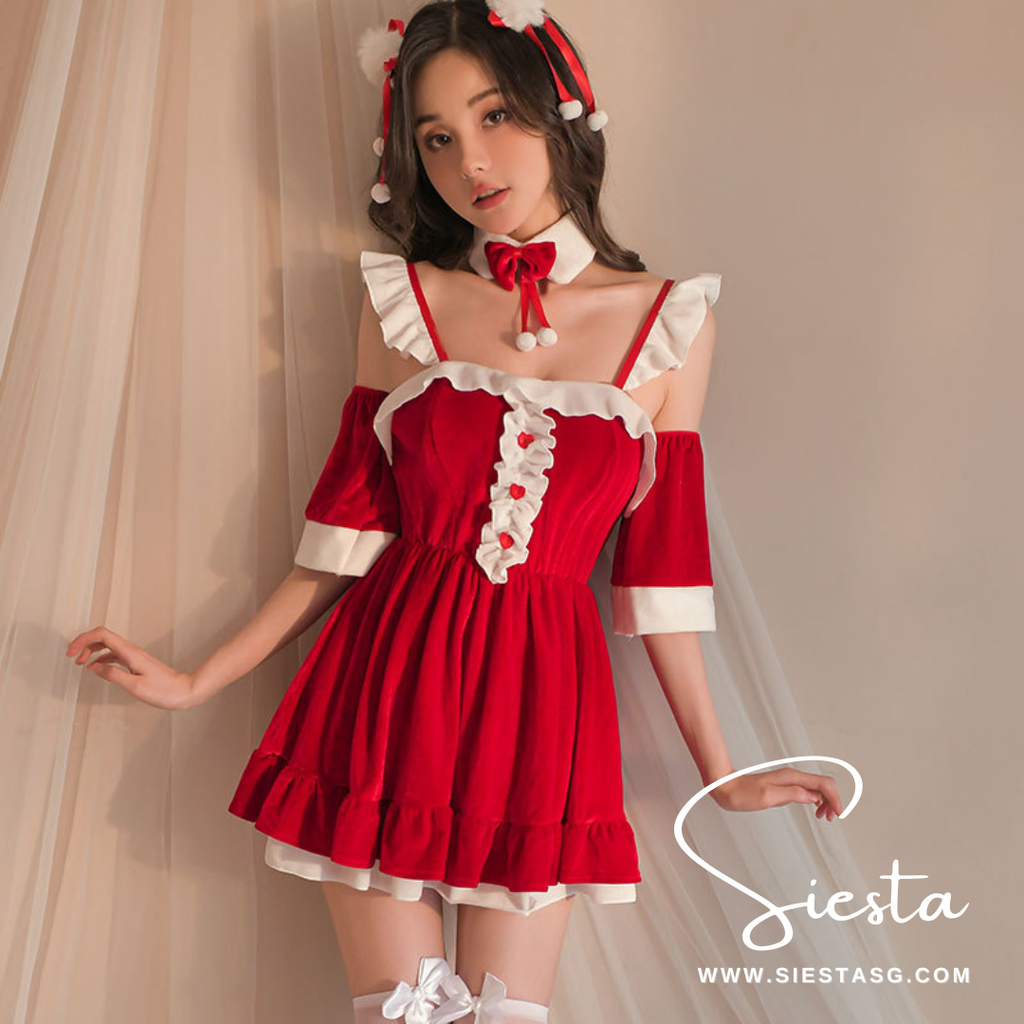 Siesta X025 Santa Ruffle Strap Off-Shoulder Dress