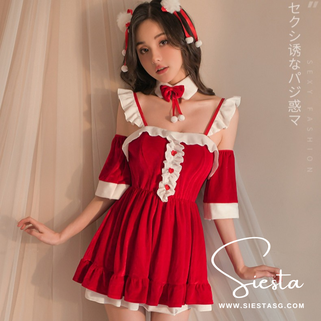 Siesta X025 Santa Ruffle Strap Off-Shoulder Dress