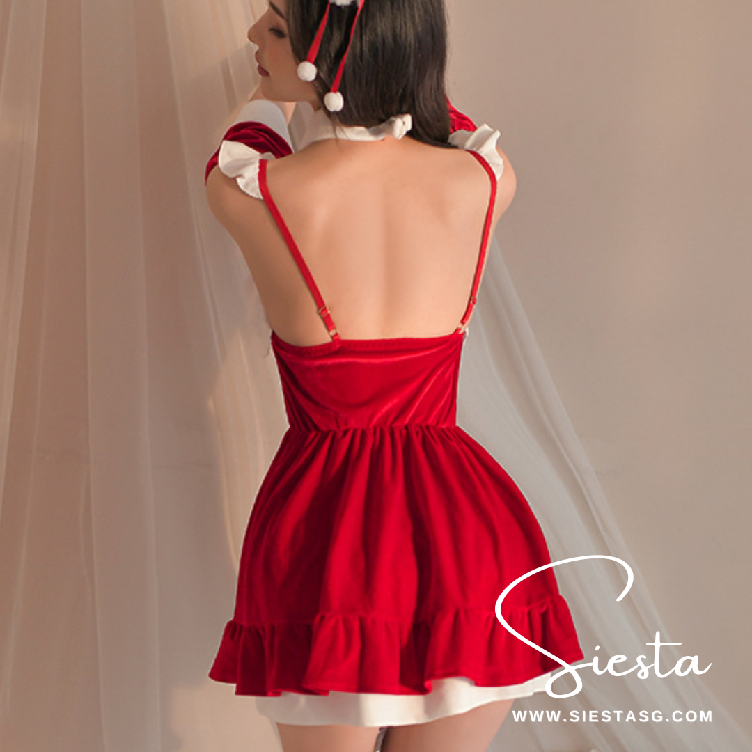 Siesta X025 Santa Ruffle Strap Off-Shoulder Dress