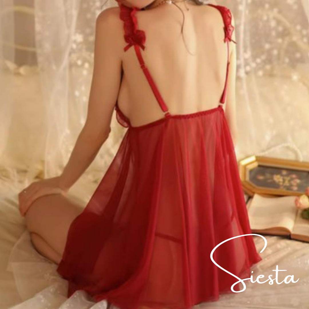 Siesta See Through Front Clip Babydoll Lingerie with Bows