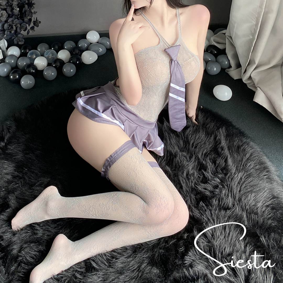 F080 Lacey Bodyfit School Girl with Tie Short Skirt