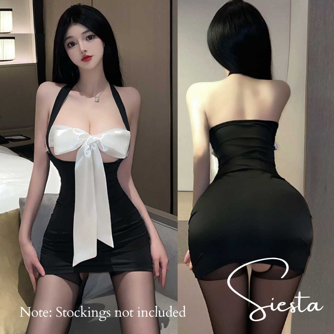 F081 Big Ribbon Secretary Hip Wrapped Dress