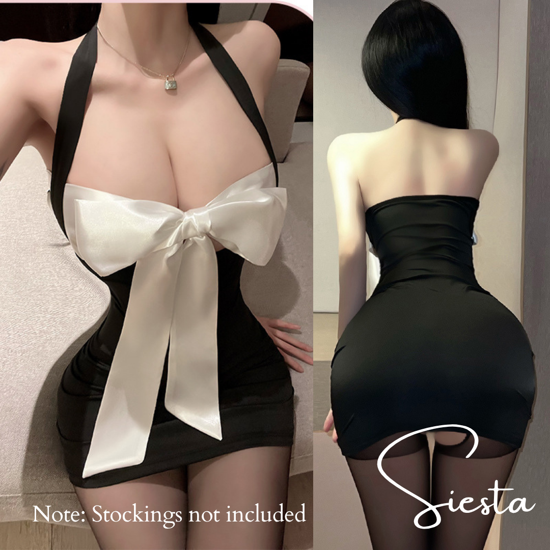 F081 Big Ribbon Secretary Hip Wrapped Dress