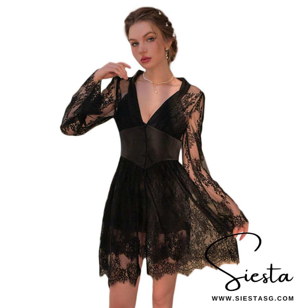 Siesta F147 See-through Floral Lace Robe Outerwear