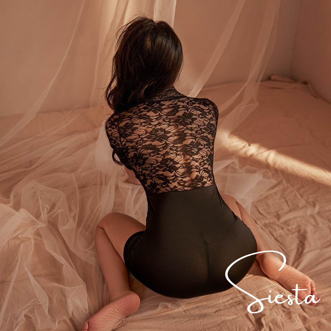 F053P Deep-V Secretary Lace Dress