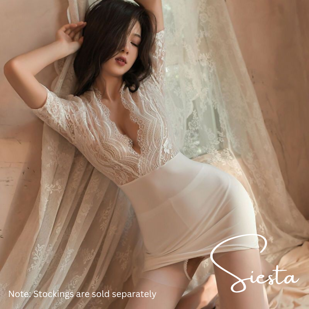 F053P Deep-V Secretary Lace Dress