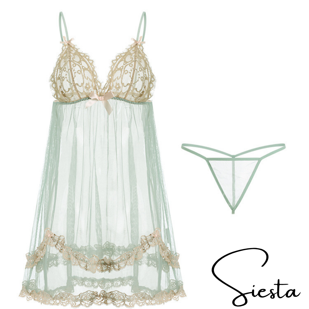 Siesta Lace See Through Babydoll Lingerie with Frill Hem