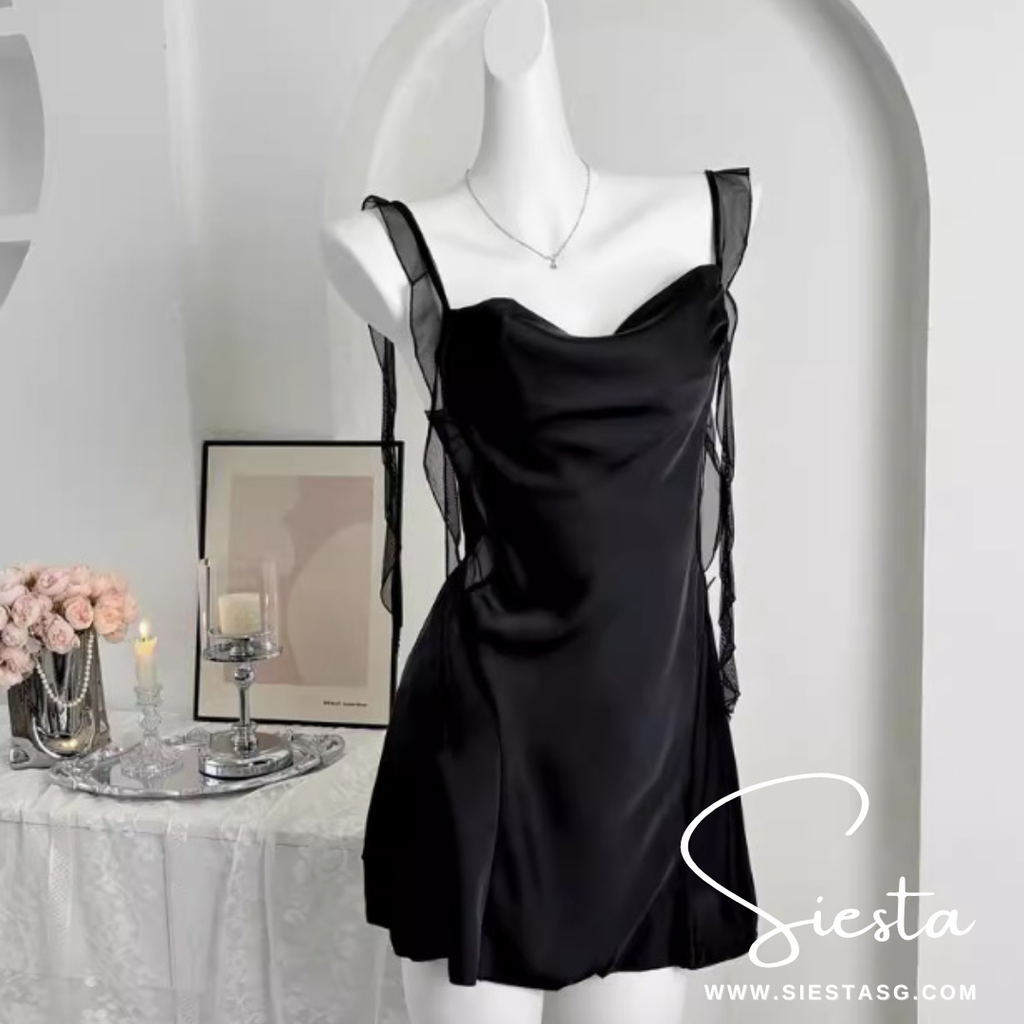 Siesta F131 Satin Nightdress with Draped Mesh Side Panels