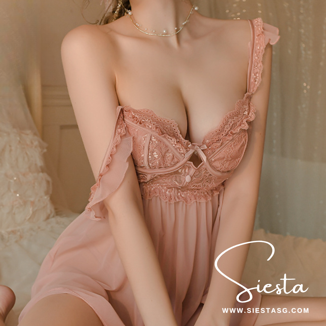 Siesta Lace See Through Babydoll Lingerie with Ruffle Straps