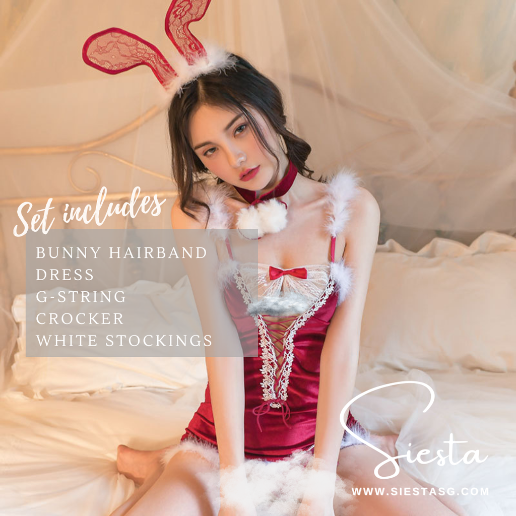 Siesta X002 Lace Bunny Fur-Trim Mini Dress