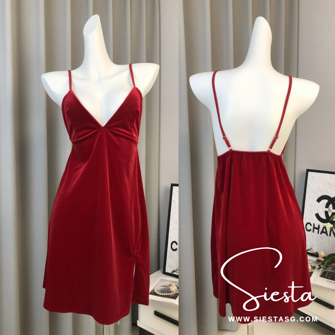Siesta X006 Velvet Deep V Slit Dress