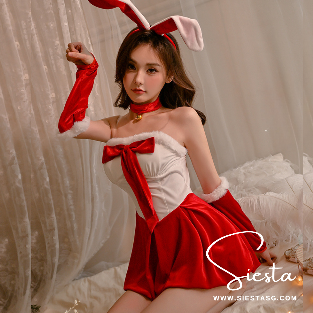 Siesta X009 Velvet Strapless Santa Bunny Bow Dress