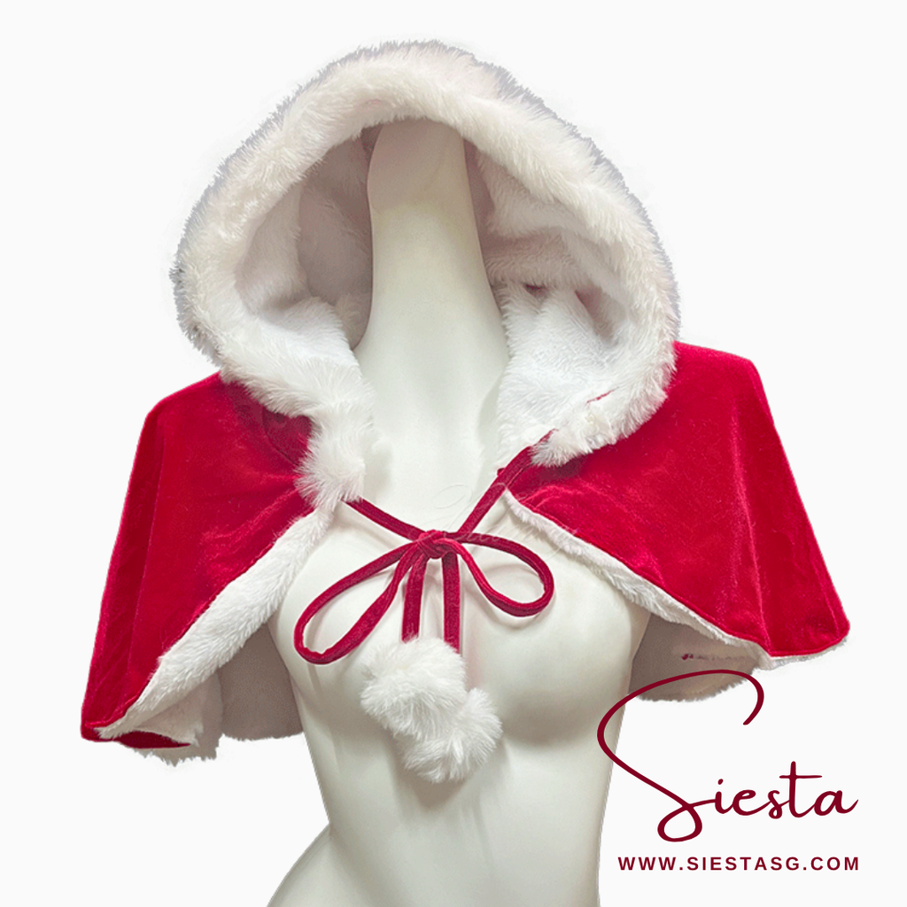 Siesta X010 Velvet Hooded Fur-Trim Mini Cape