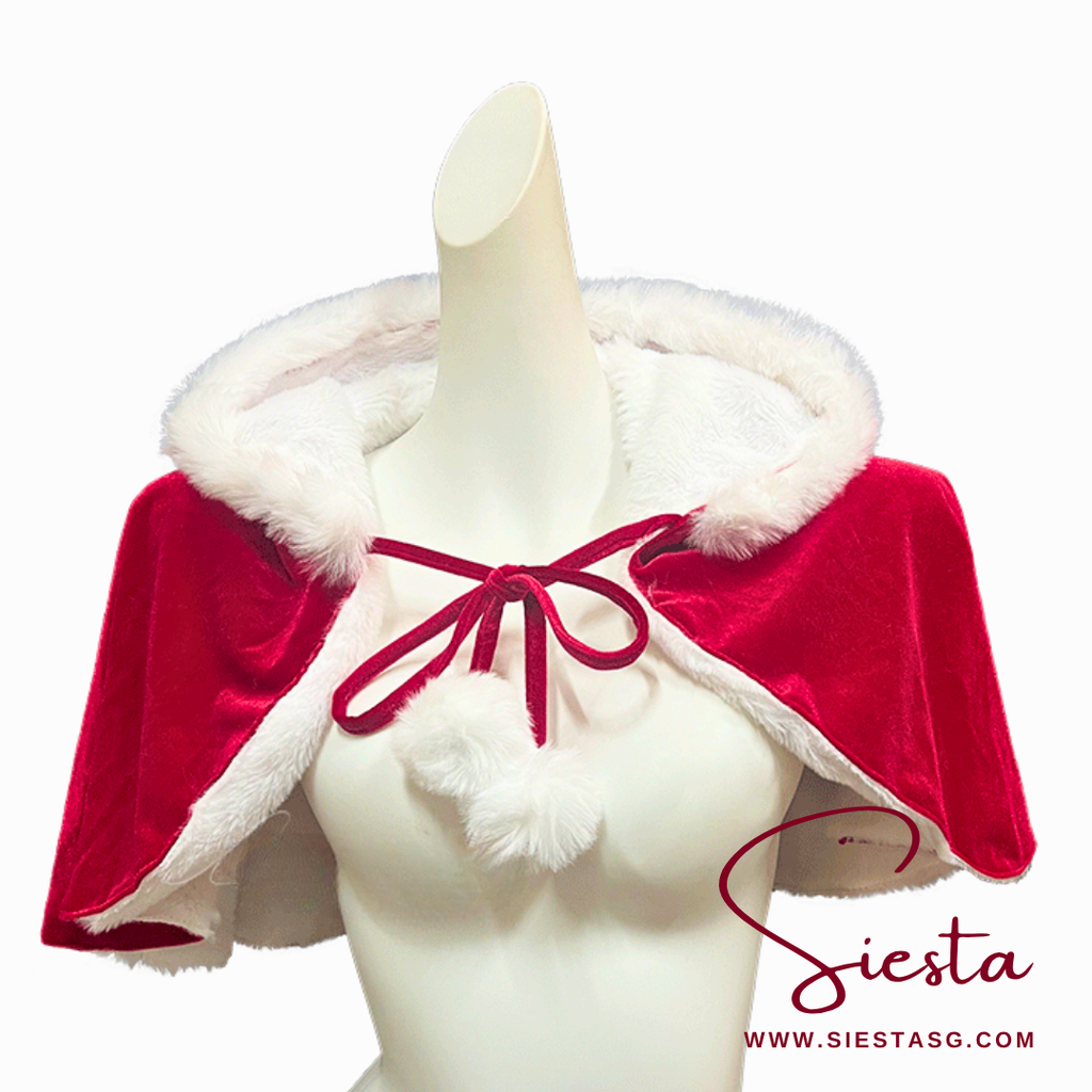 Siesta X010 Velvet Hooded Fur-Trim Mini Cape