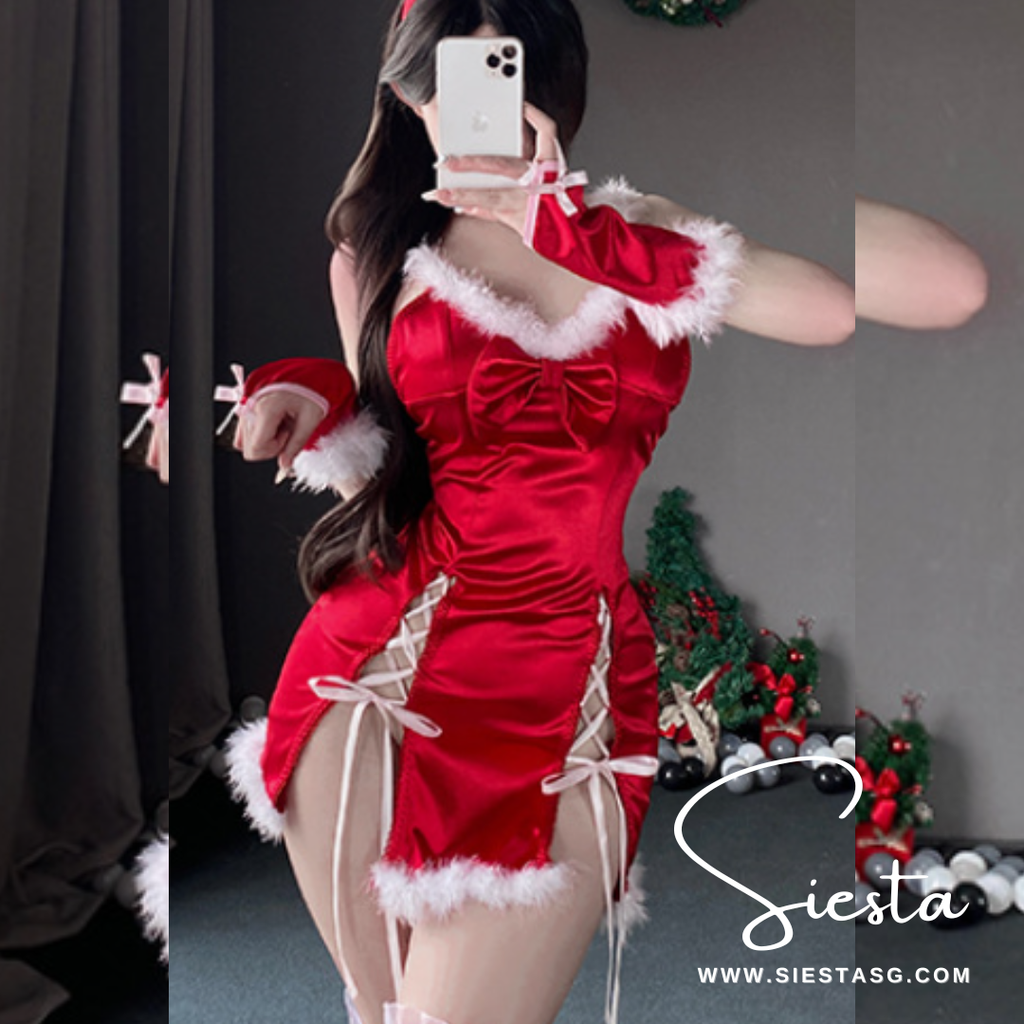 Siesta X015 Lace-Up Fur-Trim Dress