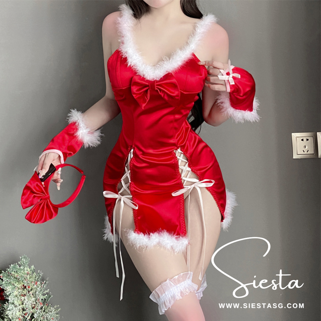 Siesta X015 Lace-Up Fur-Trim Dress