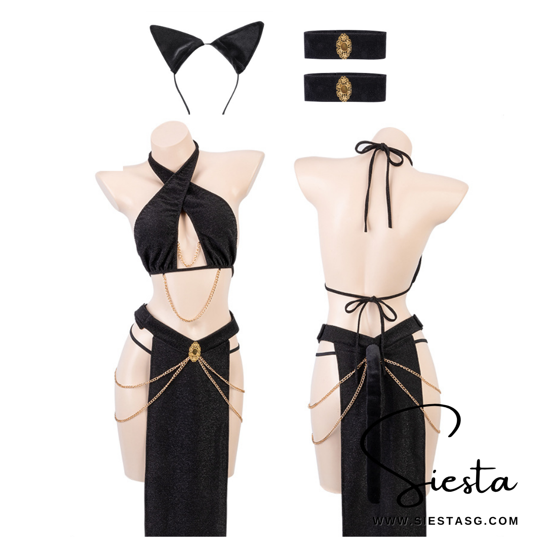 F115 Egyptian Catwomen Costume with Halter Neck - Ancient Style Queen